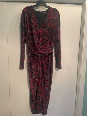 Lauren Ralph Lauren Burgundy Paisley Long-Sleeve Wrap Dress